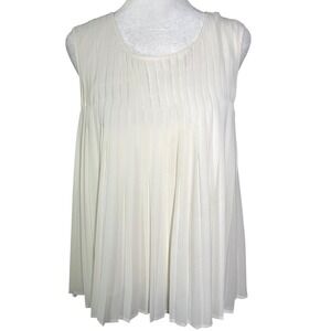 Vince Camuto Cream Pleated Sleeveless Scoop Neck Top